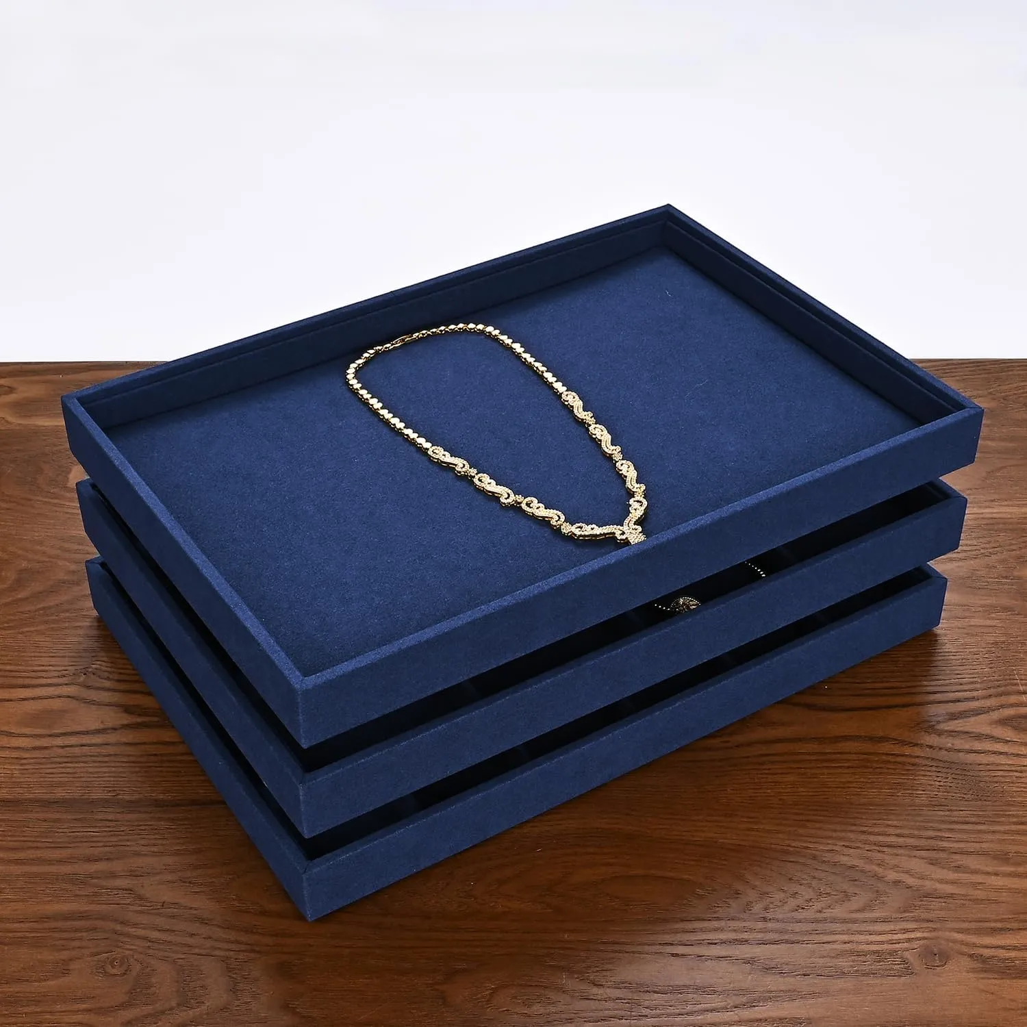 Microfiber Jewelry Trays 16 Slots Necklace Tray Necklace Bracelet Display Tray Jewelry Drawer Organizer Tray Necklace Holder for Necklace,Bracelets,Watch Storage(Blue)