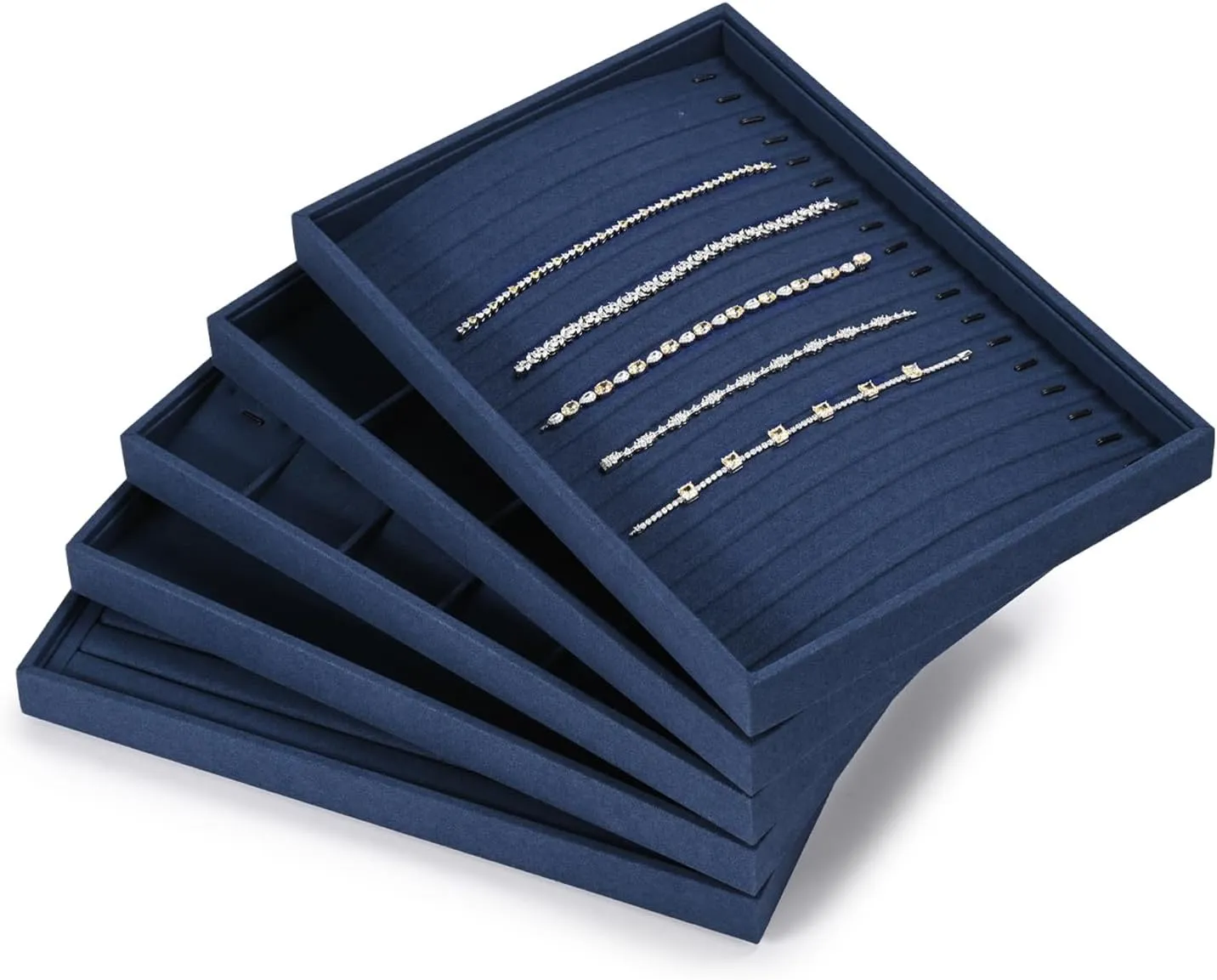 Microfiber Jewelry Trays 16 Slots Necklace Tray Necklace Bracelet Display Tray Jewelry Drawer Organizer Tray Necklace Holder for Necklace,Bracelets,Watch Storage(Blue)