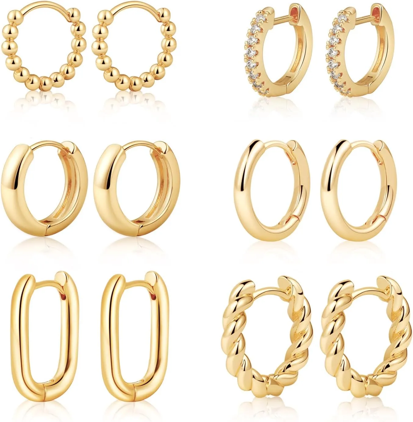 MIDEEO Gold/Sliver Chunky Hoop Earrings Set for Women, 14K Gold Plated Twisted Huggie Hoop Earring Hypoallergenic Thick Open Lightweight Chunky Hoop Earrings Jewelry for Gifts