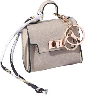 Mini Backpack Keychain Coin Purse for Women Small Keychain Purse Change Pouch Key Chain Change Purse Little Miniature Bag Charm Cute Key Headset Bag (Beige)