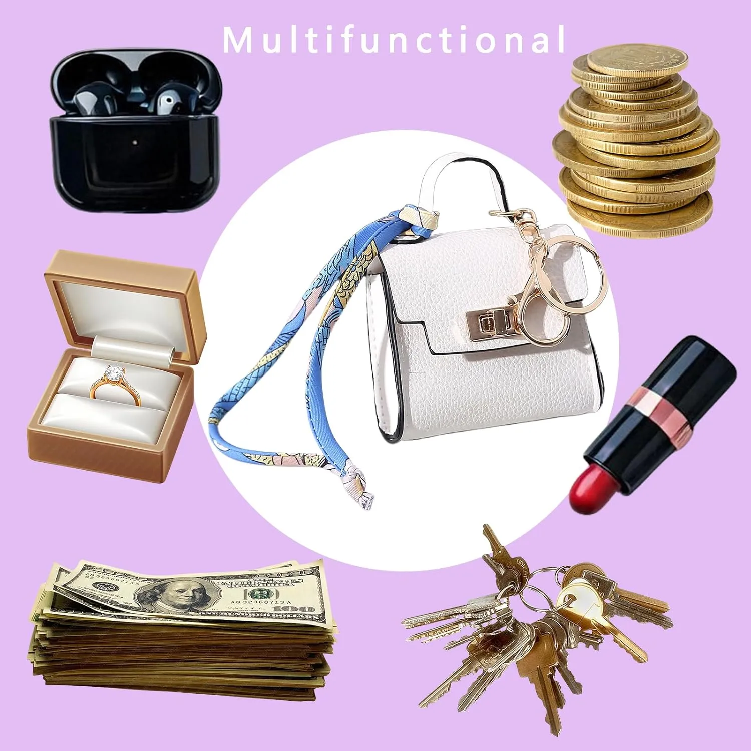 Mini Backpack Keychain Coin Purse for Women Small Keychain Purse Change Pouch Key Chain Change Purse Little Miniature Bag Charm Cute Key Headset Bag (Black)