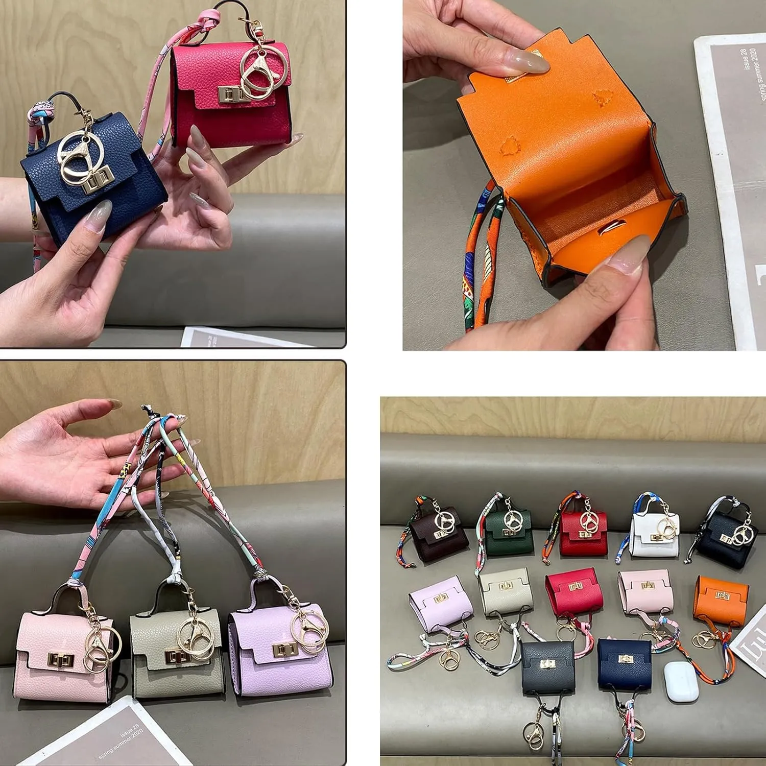 Mini Backpack Keychain Coin Purse for Women Small Keychain Purse Change Pouch Key Chain Change Purse Little Miniature Bag Charm Cute Key Headset Bag (Pink)