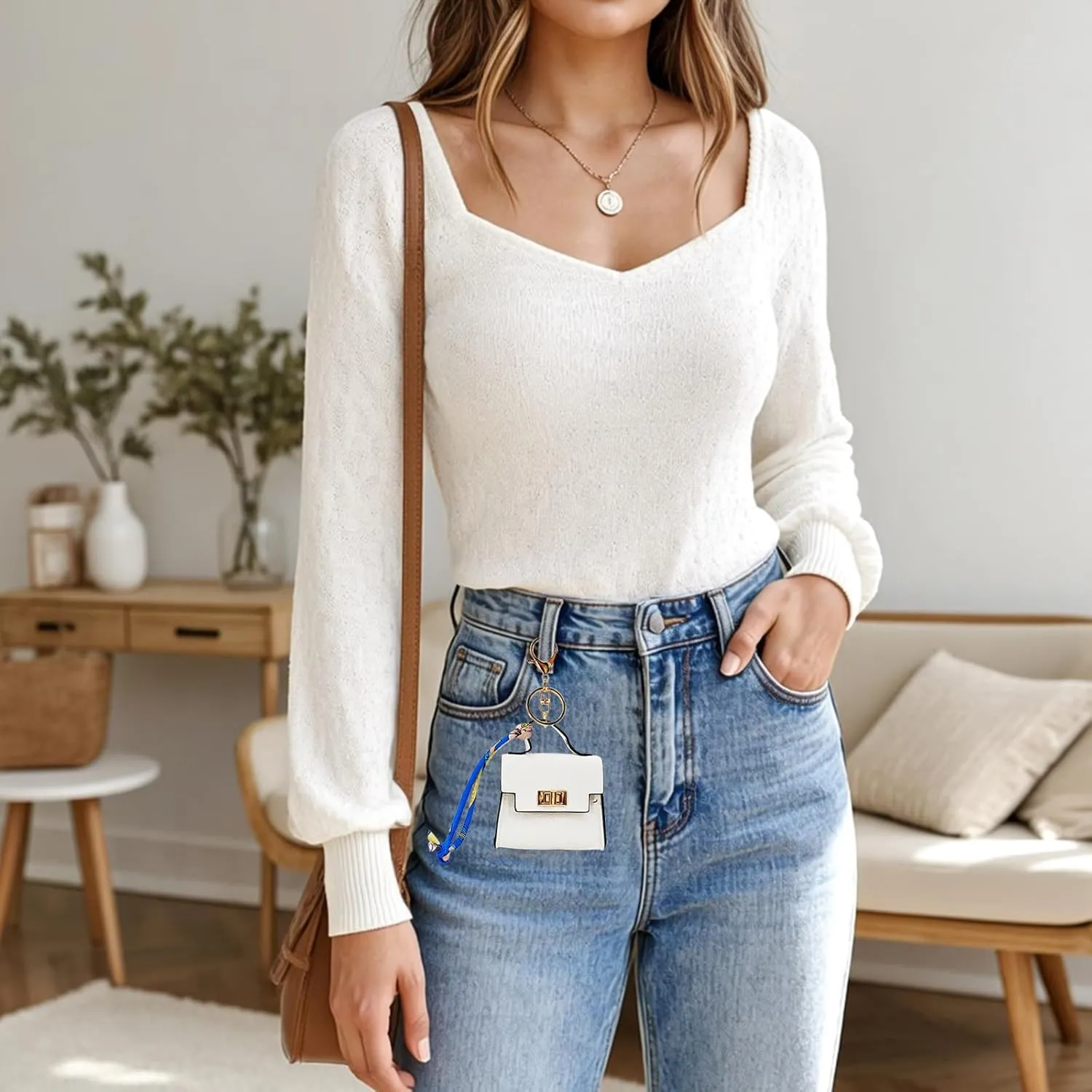 Mini Backpack Keychain Coin Purse for Women Small Keychain Purse Change Pouch Key Chain Change Purse Little Miniature Bag Charm Cute Key Headset Bag (Red)