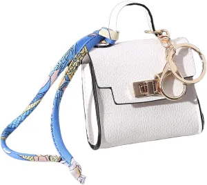 Mini Backpack Keychain Coin Purse for Women Small Keychain Purse Change Pouch Key Chain Change Purse Little Miniature Bag Charm Cute Key Headset Bag (White)