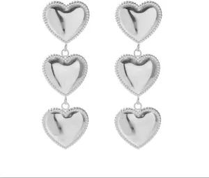 Minimalist Triple Heart Tassel Small Dangle Drop Earrings for Women Cute 925 Sterling Silver Post Stud Gold Plated Love Heart Dangling Lightweight Hypoallergenic Valentines Day Gift Her