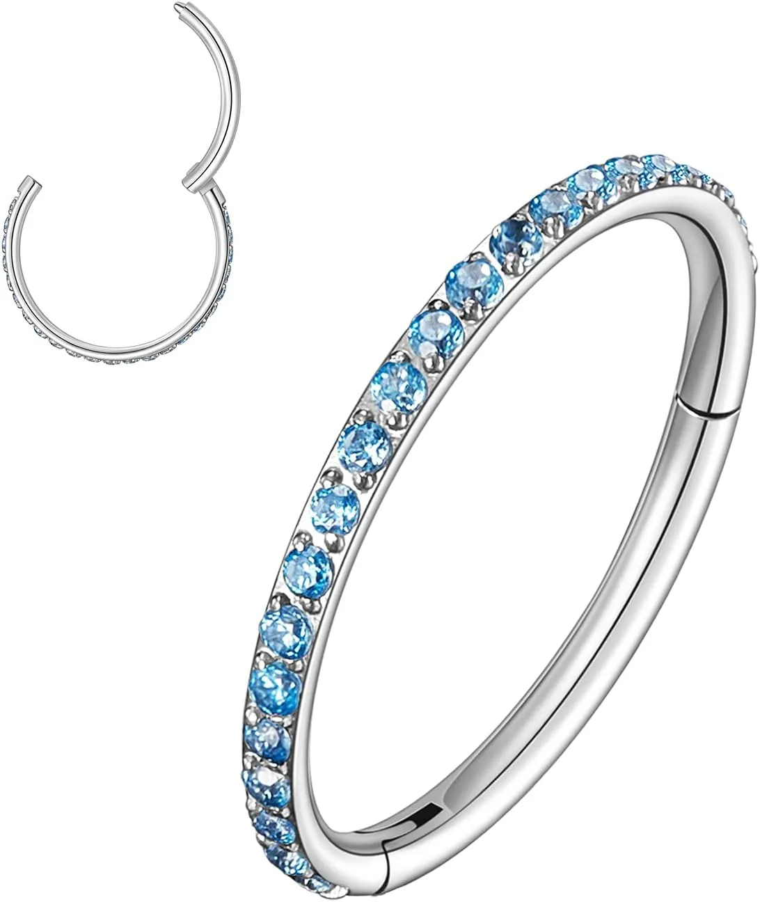 MissNity 20G, 18G, 16G, 14G Hinged Nose Rings Hoop with Gem in 316L Surgical Steel, Septum Clicker Cartilage Earrings Conch Daith Helix Rook Ear Lobe Piercing Jewelry, Diameter 6mm to 12mm