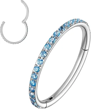MissNity 20G, 18G, 16G, 14G Hinged Nose Rings Hoop with Gem in 316L Surgical Steel, Septum Clicker Cartilage Earrings Conch Daith Helix Rook Ear Lobe Piercing Jewelry, Diameter 6mm to 12mm