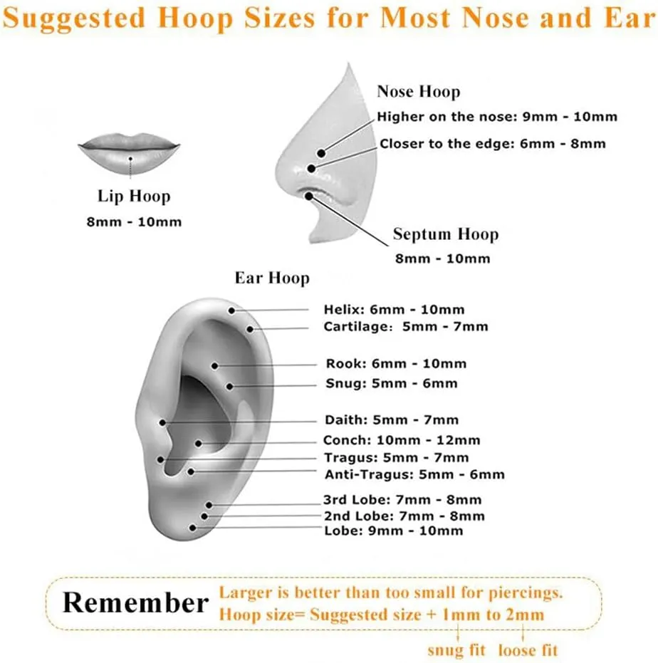MissNity 316L Surgical Steel Hinged Nose Rings Hoop 20G 18G 16G 14G, Diameter 6mm to 10mm, Color Gold - Rose Gold - Silver - Black - Rainbow