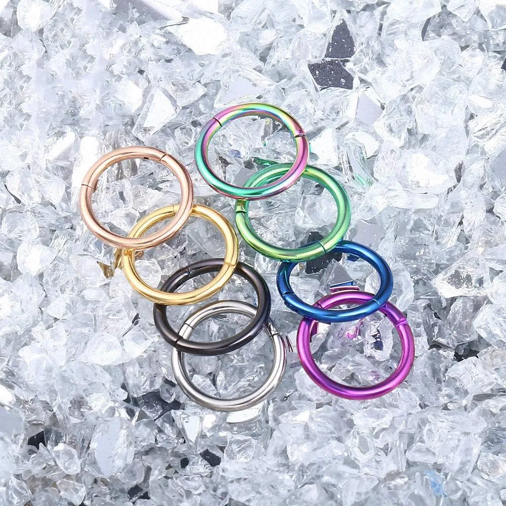 MissNity 316L Surgical Steel Hinged Nose Rings Hoop 20G 18G 16G 14G, Diameter 6mm to 10mm, Color Gold - Rose Gold - Silver - Black - Rainbow