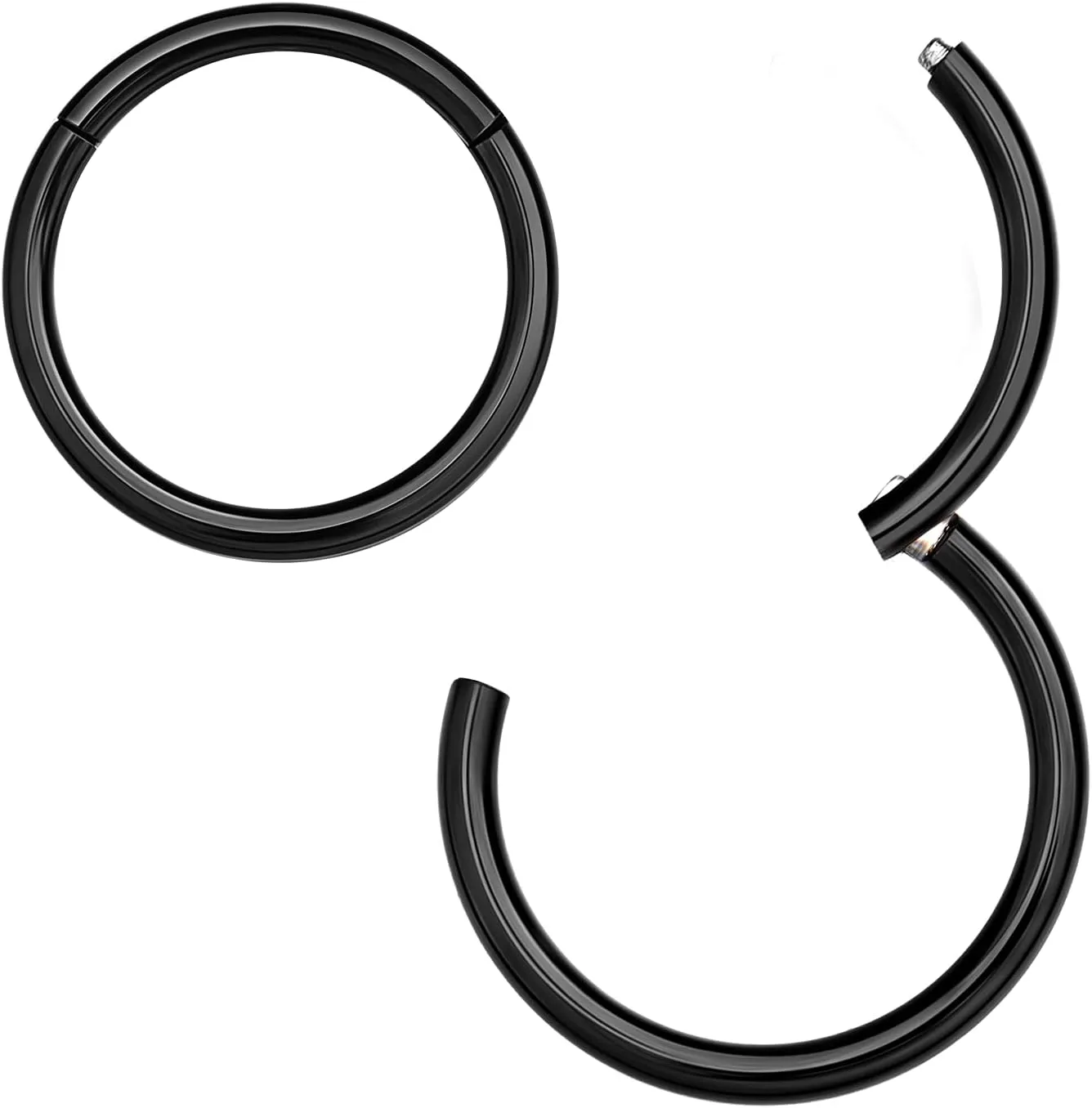 MissNity 316L Surgical Steel Hinged Nose Rings Hoop 20G 18G 16G 14G, Diameter 6mm to 10mm, Color Gold - Rose Gold - Silver - Black - Rainbow