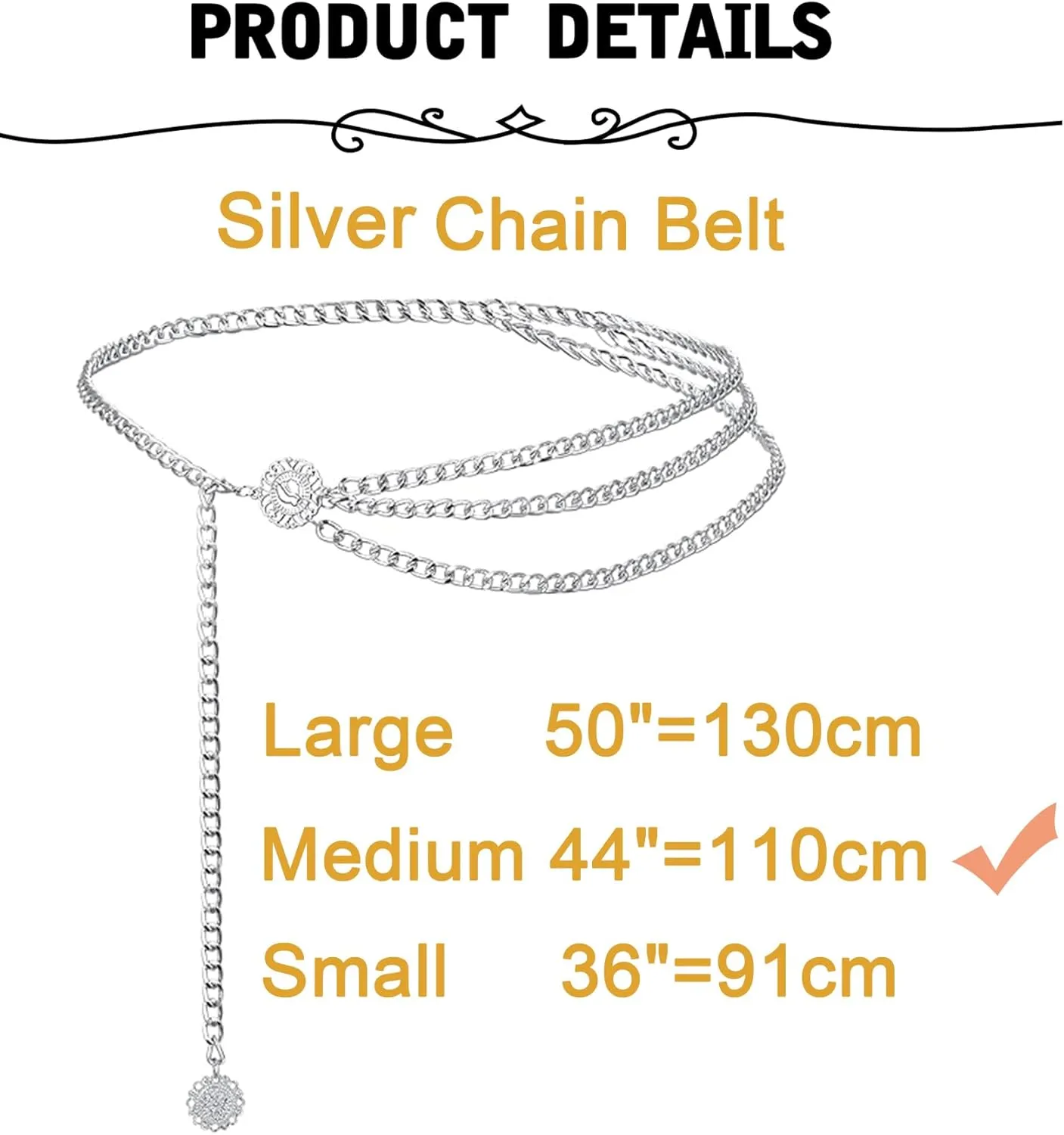 MODRSA Chain Belt Chain Silver Chain Belt Gold Chain Belt with Chain Sunflower Butterfly Waist Chain Belt Plus Size Long