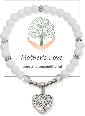 Mom Bracelet - Mothers Day Bracelets for Women, Christmas Gifts for Mommy, Stepmom second Mom gifts White Turquoise Bracelet with Tree of Life Heart Charm