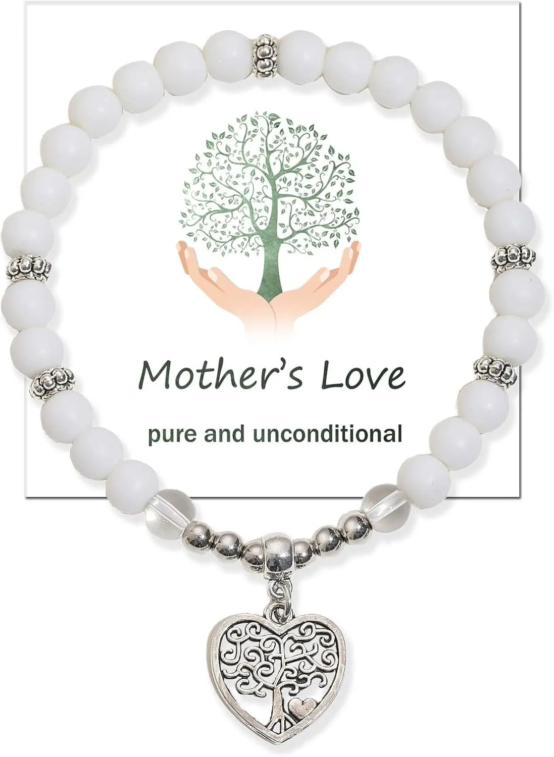 Mom Bracelet - Mothers Day Bracelets for Women, Christmas Gifts for Mommy, Stepmom second Mom gifts White Turquoise Bracelet with Tree of Life Heart Charm