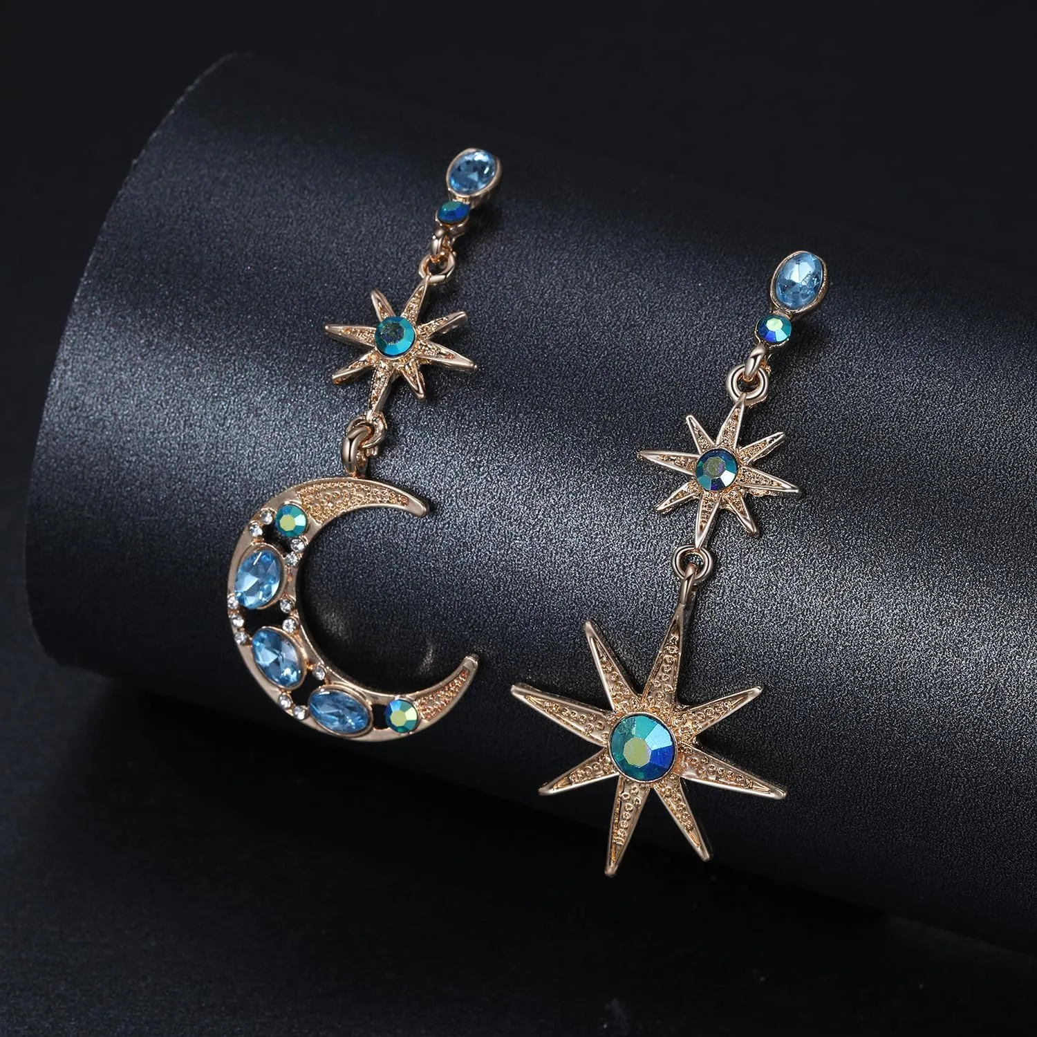 Moon and Star Earrings, Bohemian Asymmetrical Sun Moon Star Dangle Earrings Fashion Long Drop Dangle Stud Earrings Punk Jewelry Gifts for Women