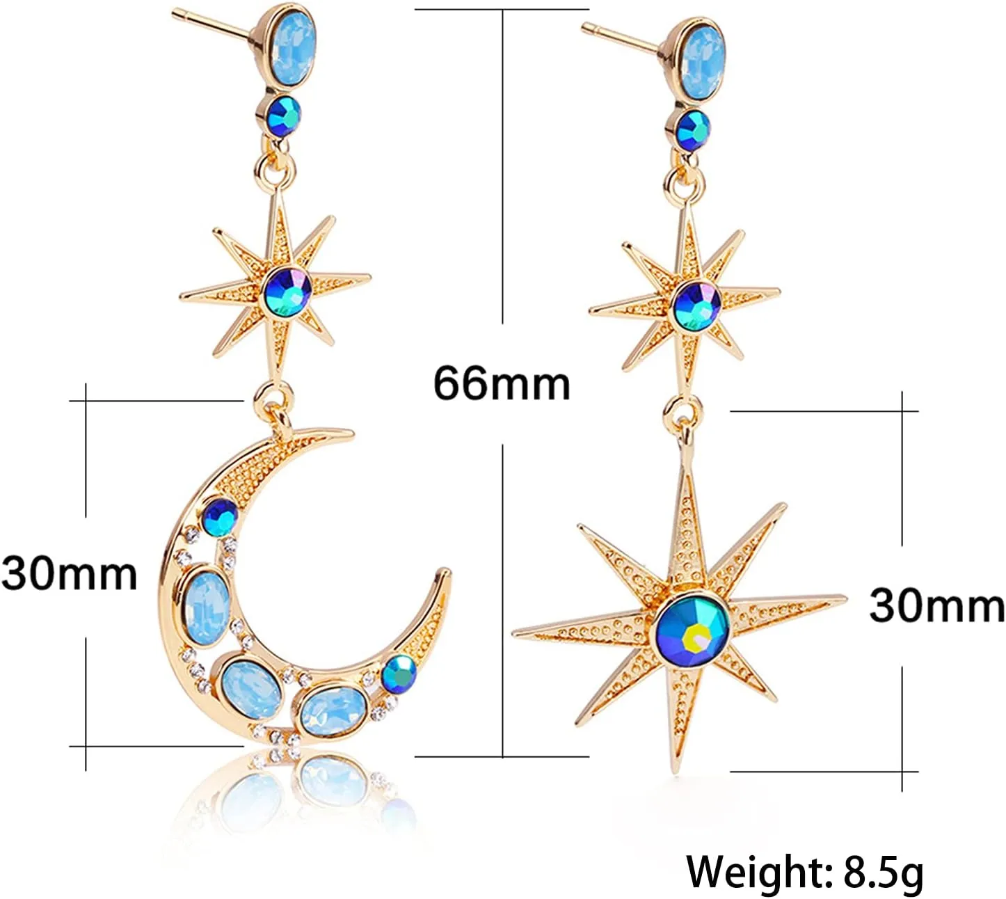 Moon and Star Earrings, Bohemian Asymmetrical Sun Moon Star Dangle Earrings Fashion Long Drop Dangle Stud Earrings Punk Jewelry Gifts for Women