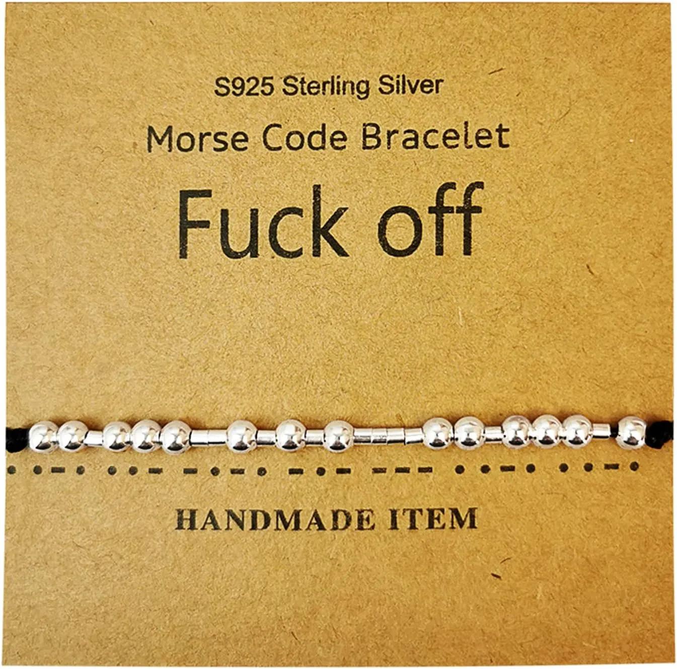 Morse Code Bracelet, Vintage Silver Promise Distance Friendship Bracelets Hand Made Beads String Rope Bracelet for Women Men Friend Couples(Fuck Off)