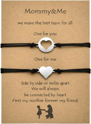 Mother Daughter Bracelets Set for 2 Heart Matching Gifts for Mom Mothers Day Gifts from Daughter Birthday Gift from Mom Mama Bracelet for Long Distance Mommy and Me Bracelet