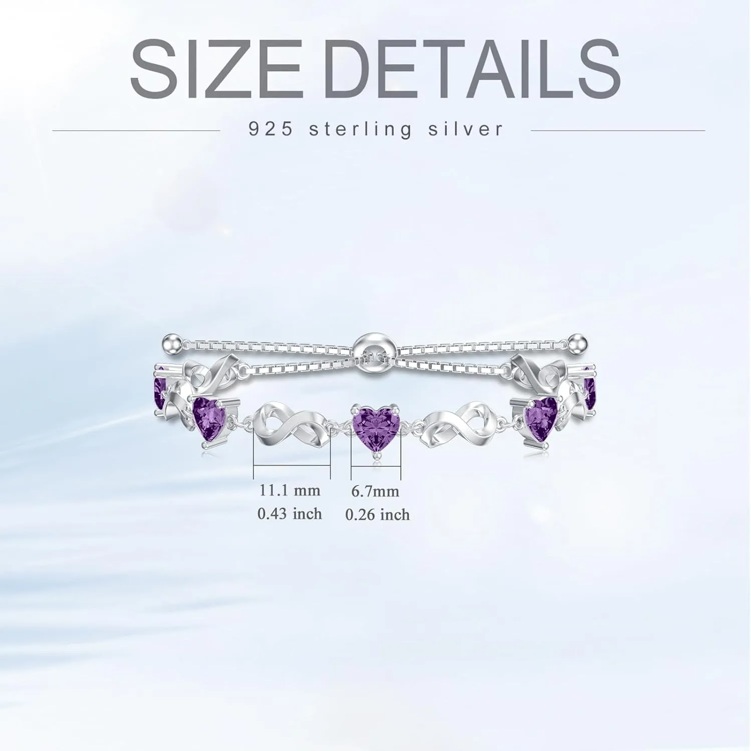 Mother's Day Infinity Love Heart Birthstone Bracelet 925 Sterling Silver Birthday 12 Gemstones Adjustable Bracelets Jewelry for Mother Wife