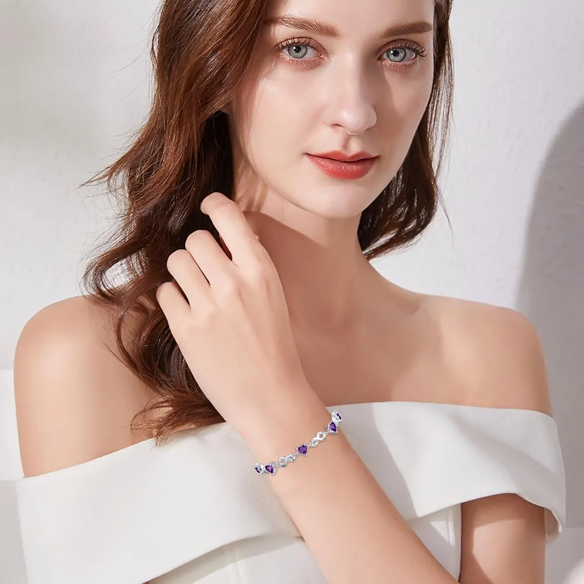Mother's Day Infinity Love Heart Birthstone Bracelet 925 Sterling Silver Birthday 12 Gemstones Adjustable Bracelets Jewelry for Mother Wife