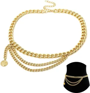 Multilayer Alloy Waist Chain Body Chain for Women Waist Belt Pendant Belly Chain Adjustable Body Harness for Jeans Dresses  Gold Style 7 - S Size