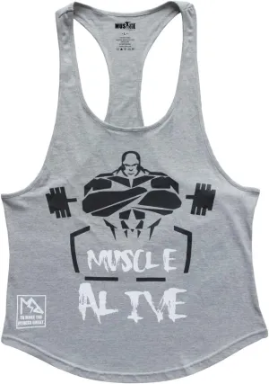 Muscle Alive Mens Bodybuilding Stringer Tank Tops Cotton Racerback Arch Hem