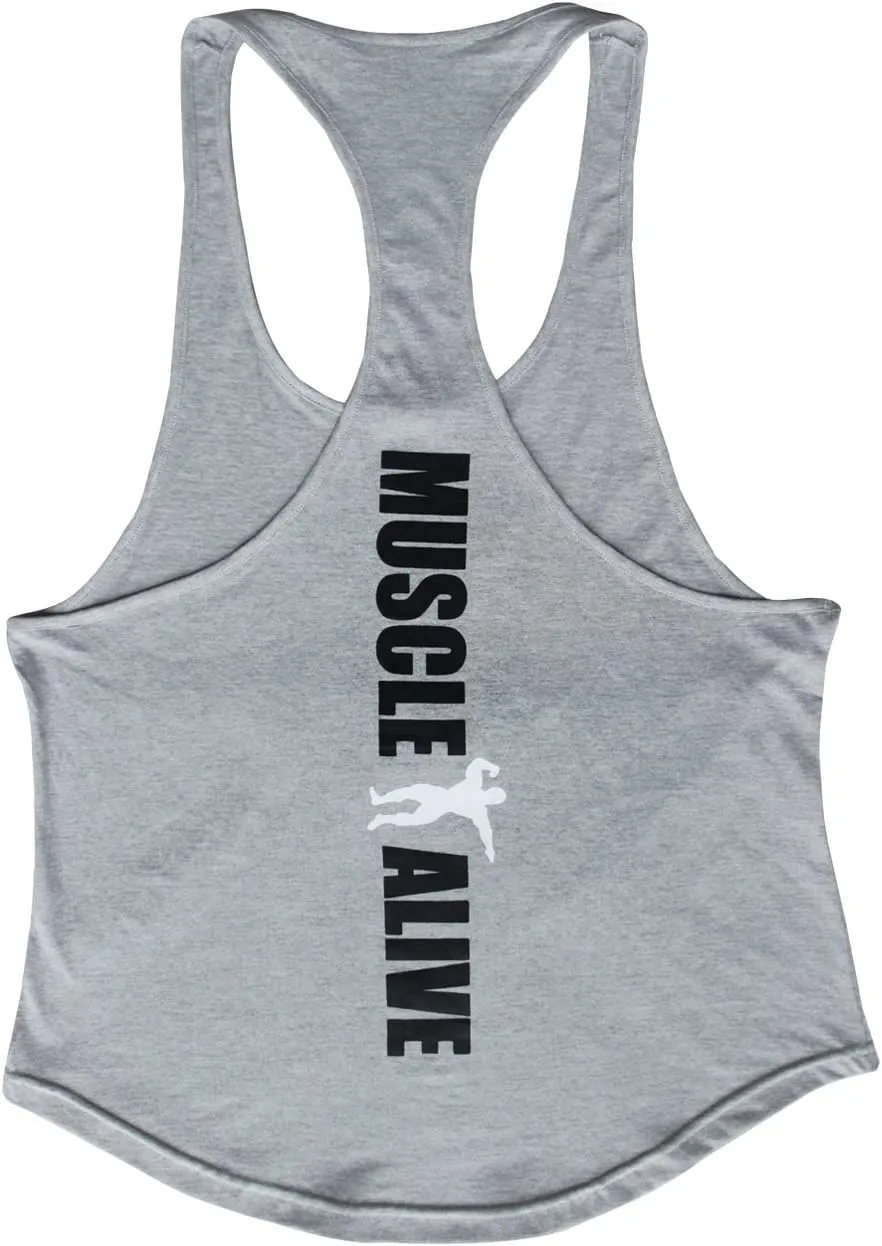 Muscle Alive Mens Bodybuilding Stringer Tank Tops Cotton Racerback Arch Hem
