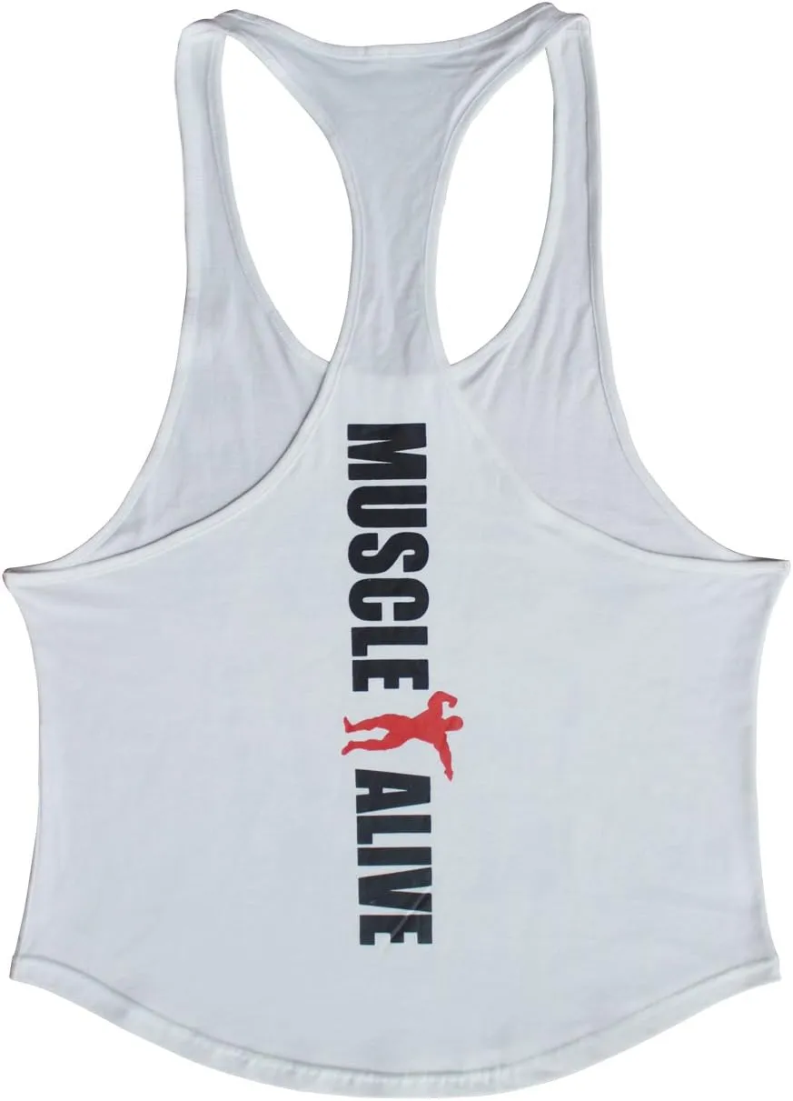 Muscle Alive Mens Bodybuilding Stringer Tank Tops Cotton Racerback Arch Hem