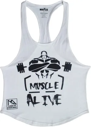 Muscle Alive Mens Bodybuilding Stringer Tank Tops Cotton Racerback Arch Hem