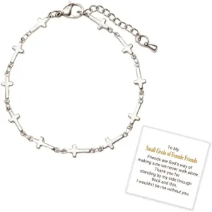 My Small Circle of Female Friends Tiny Cross Bracelet, 925 Sterling Silver Female Friend Bracelet, Gold Friendship Cross Bracelet, Christian Bracelets for Women