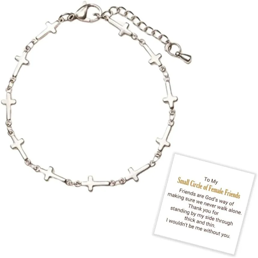 My Small Circle of Female Friends Tiny Cross Bracelet, 925 Sterling Silver Female Friend Bracelet, Gold Friendship Cross Bracelet, Christian Bracelets for Women