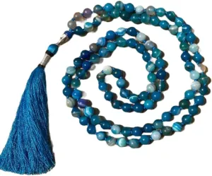 Natural Light Blue Banded Agate 8mm 108 Mala Beads, Spiritual, Meditation Beads, Reiki, Japa Mala, Buddhist Prayer Beads, Yoga Bracelet, healing beads LKMALA-RRGU-608