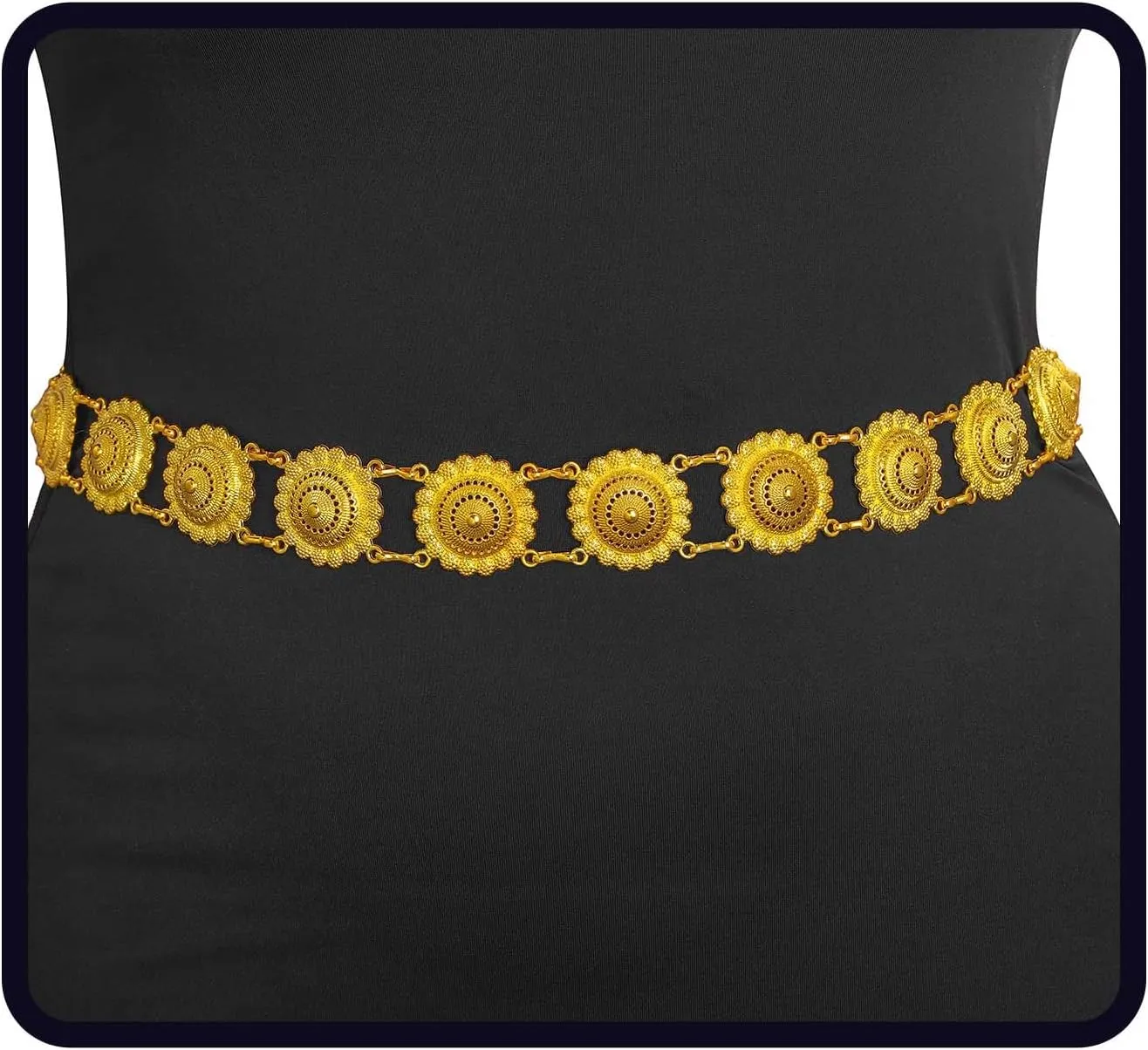 Navoky Boho Gold Belt Women Flower Metal Belts Adjustable Body Link Jewelry for Dress and Jeans