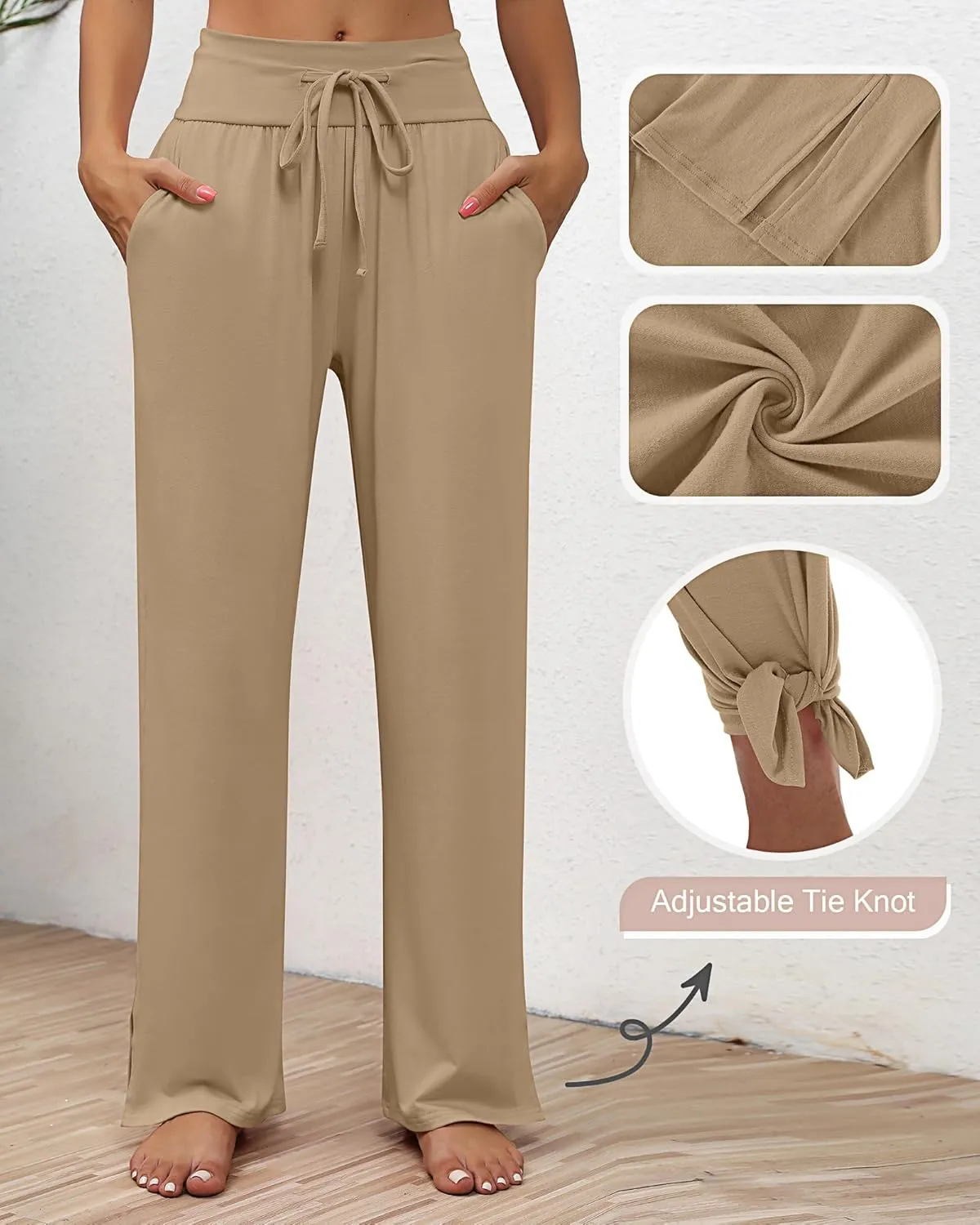 Neer 3 Pack Women's Lounge Pants Wide Leg Yoga Sweatpants with Pockets High Waisted Drawstring Lounge Loose Workout Jogger