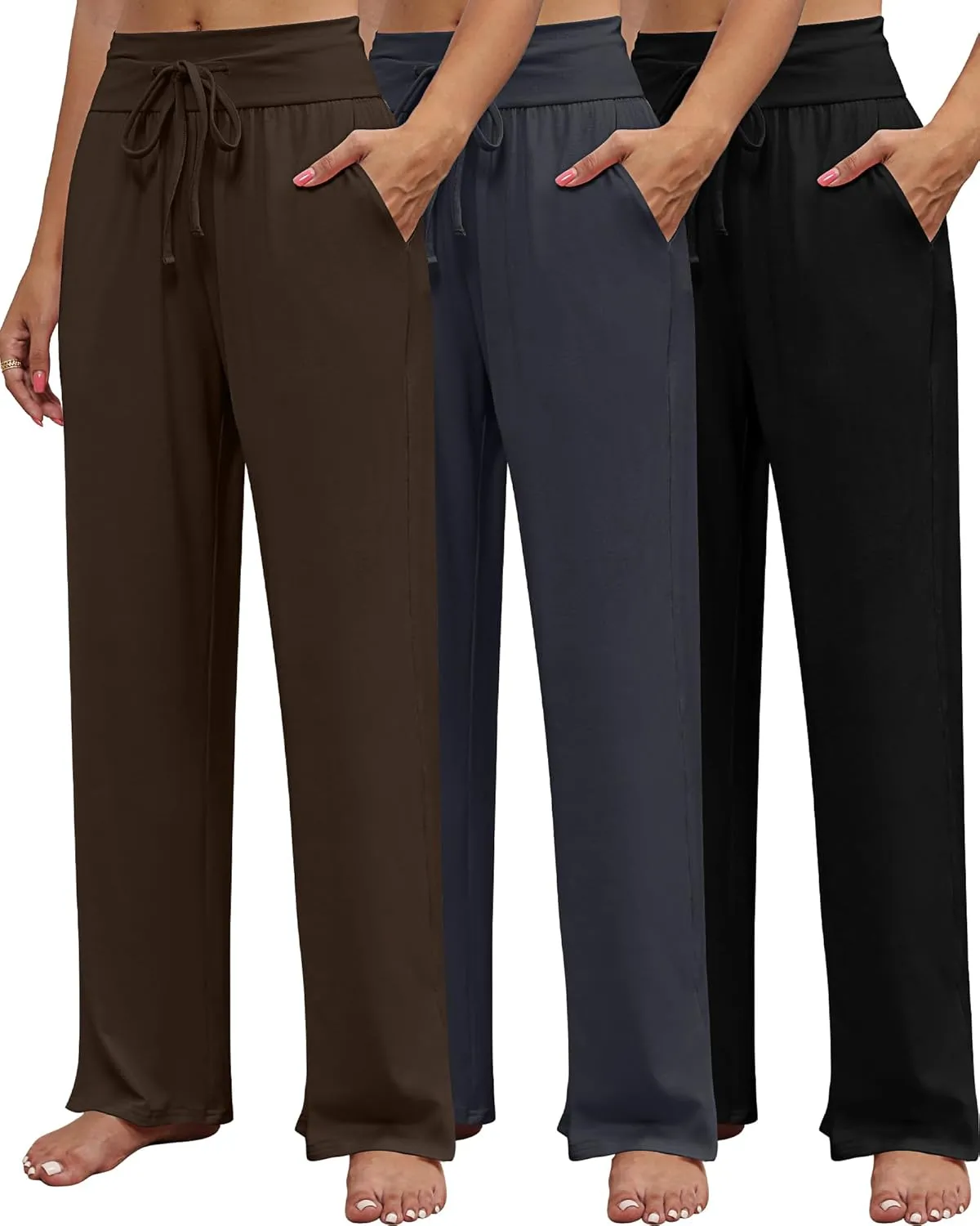 Neer 3 Pack Women's Lounge Pants Wide Leg Yoga Sweatpants with Pockets High Waisted Drawstring Lounge Loose Workout Jogger