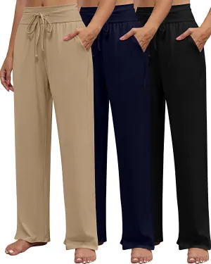 Neer 3 Pack Women's Lounge Pants Wide Leg Yoga Sweatpants with Pockets High Waisted Drawstring Lounge Loose Workout Jogger