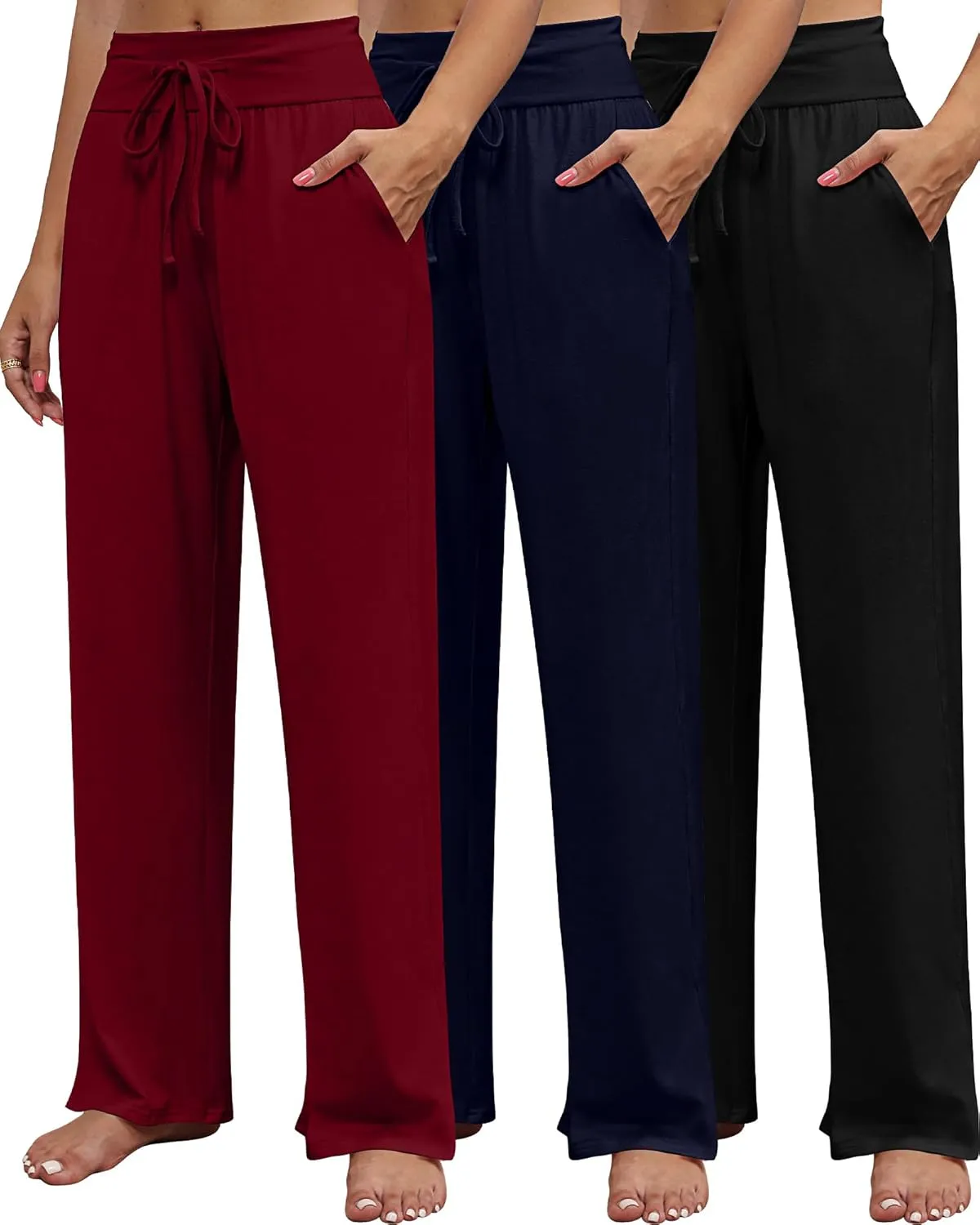 Neer 3 Pack Women's Lounge Pants Wide Leg Yoga Sweatpants with Pockets High Waisted Drawstring Lounge Loose Workout Jogger