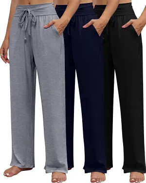 Neer 3 Pack Women's Lounge Pants Wide Leg Yoga Sweatpants with Pockets High Waisted Drawstring Lounge Loose Workout Jogger
