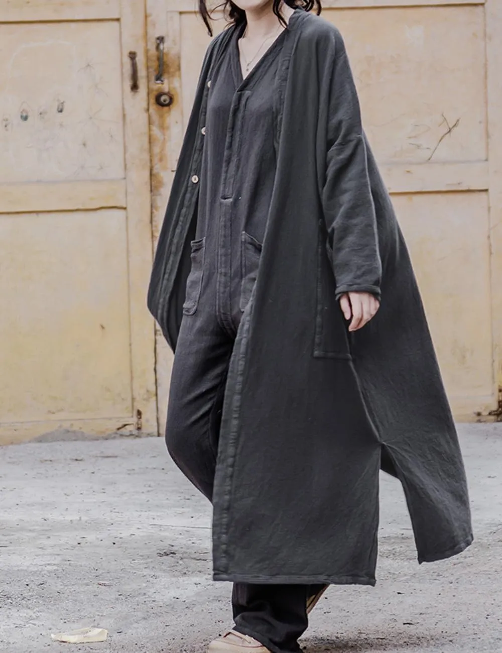 NFYM Women Long Length Trench Coat Open Front Cardigan Kimono Long Sleeve Maxi Duster with Pockets