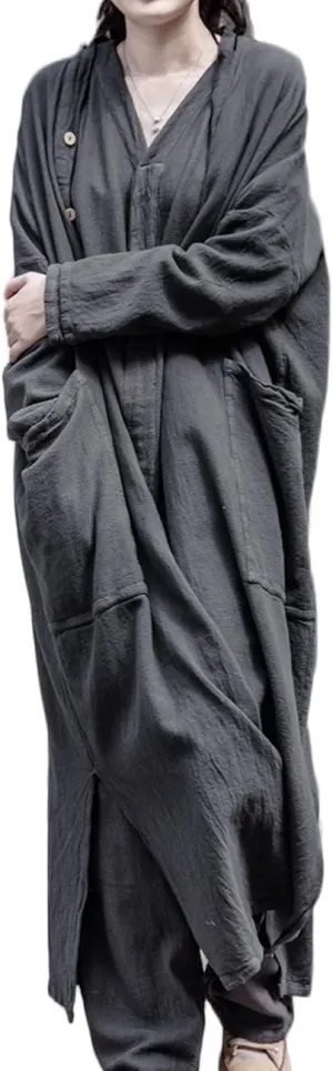 NFYM Women Long Length Trench Coat Open Front Cardigan Kimono Long Sleeve Maxi Duster with Pockets