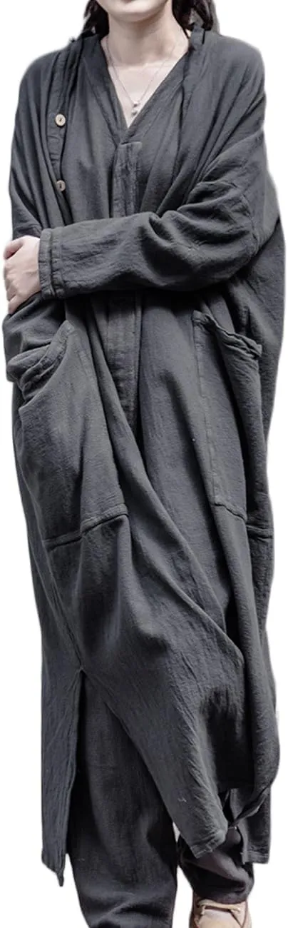 NFYM Women Long Length Trench Coat Open Front Cardigan Kimono Long Sleeve Maxi Duster with Pockets