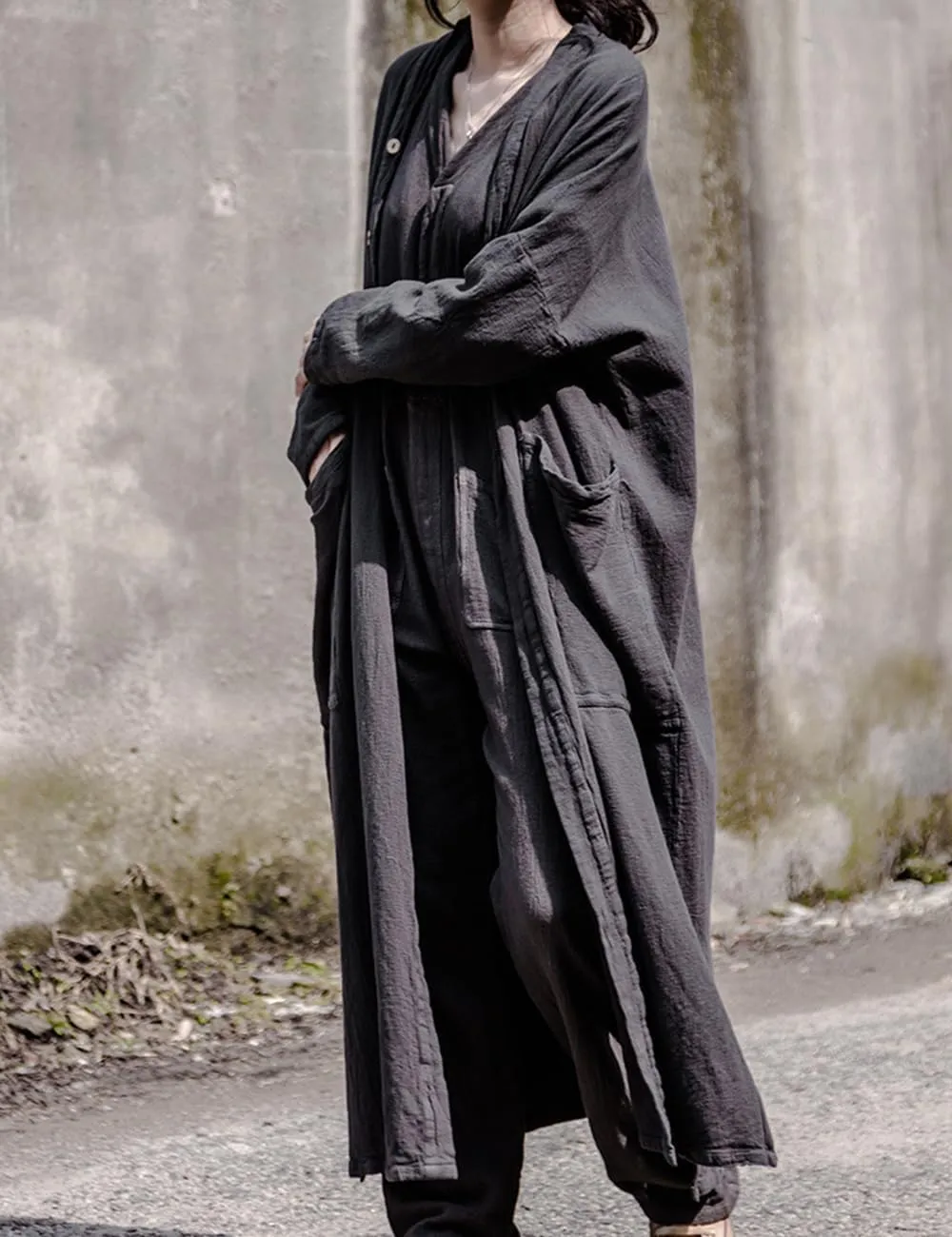 NFYM Women Long Length Trench Coat Open Front Cardigan Kimono Long Sleeve Maxi Duster with Pockets