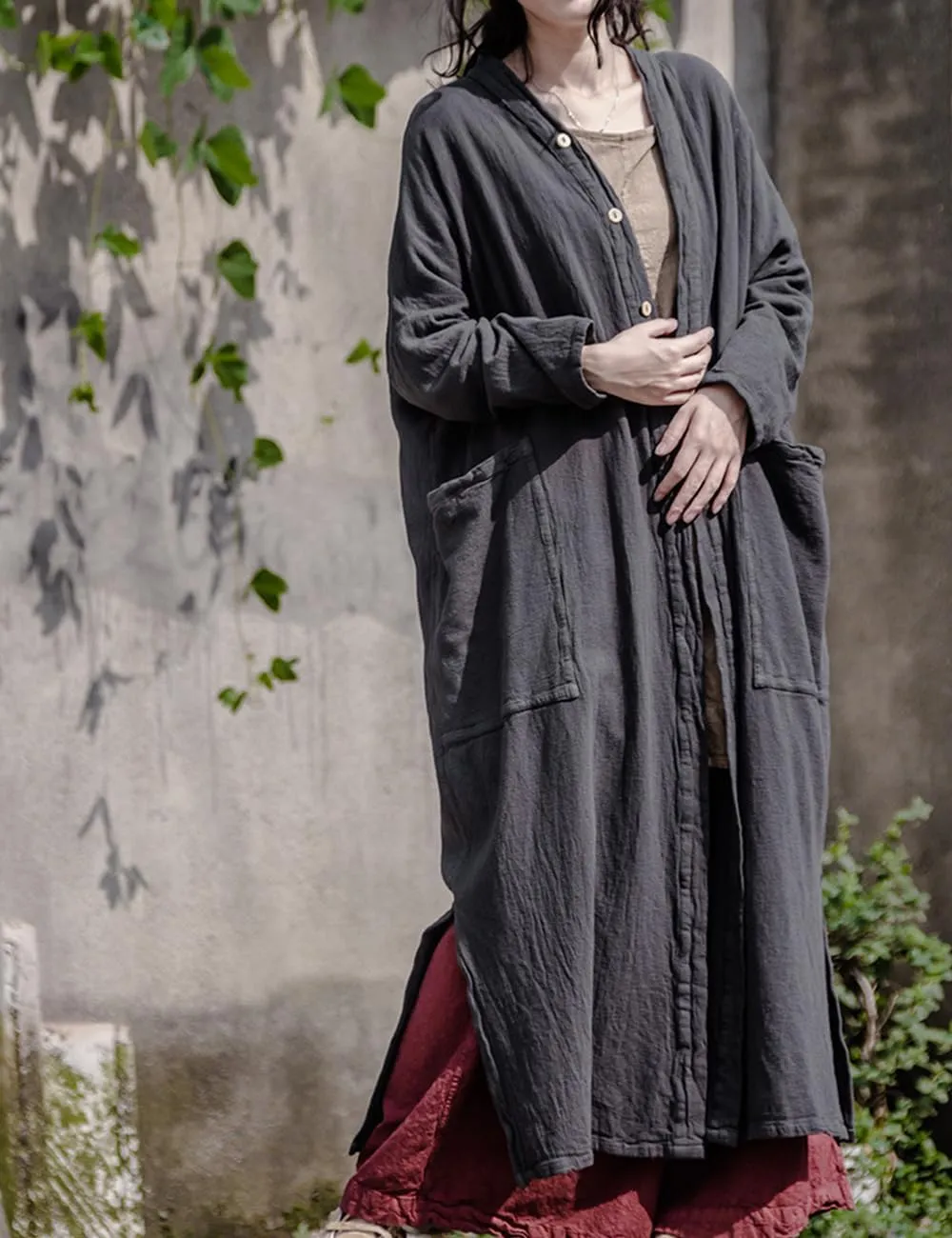 NFYM Women Long Length Trench Coat Open Front Cardigan Kimono Long Sleeve Maxi Duster with Pockets