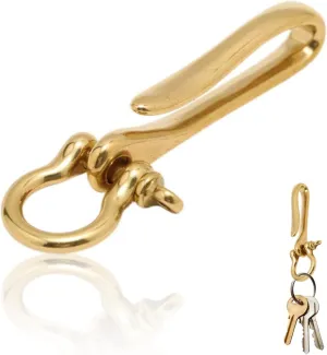 NIIIYTYB Brass Key Hook Keychain Solid U Shape Golden Key Ring Fish Hook Design Heavy Duty Keychain with Shackle Pocket Clip for Car Keys Purse Accessory for Men and Women Durable Key Holder
