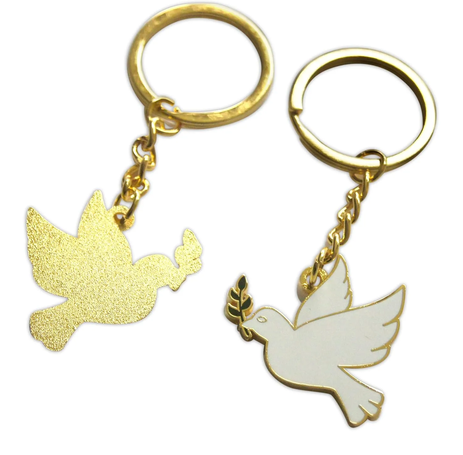 Novel Merk White Dove with Olive Branch Enamel Keychain with Key Ring