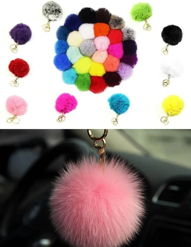 Novelty Keychain with Plush Cute Artificial Rabbit Fur Key Chain for Car Key Ring Bag Purse Charm (Yellow)