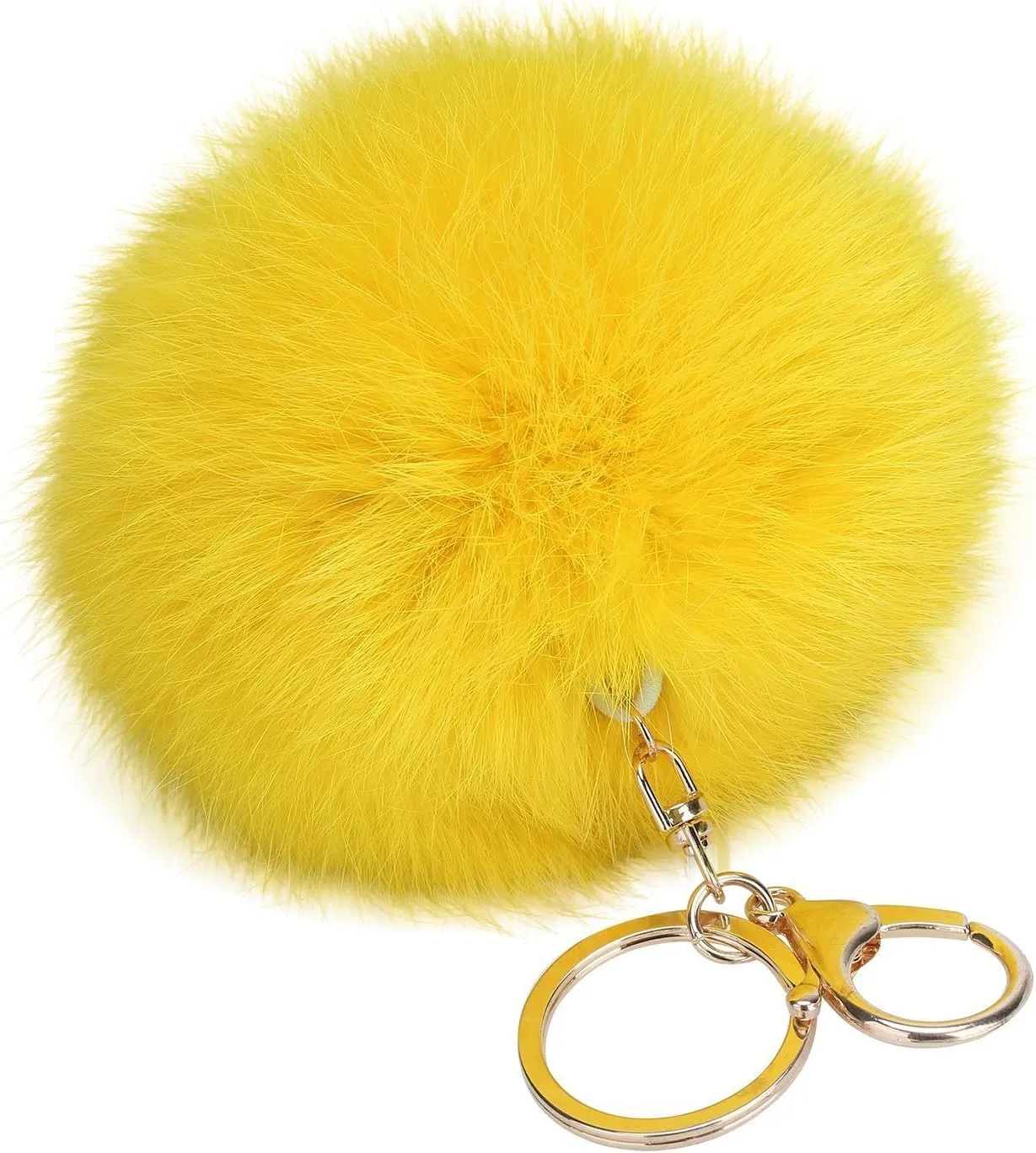 Novelty Keychain with Plush Cute Artificial Rabbit Fur Key Chain for Car Key Ring Bag Purse Charm (Yellow)