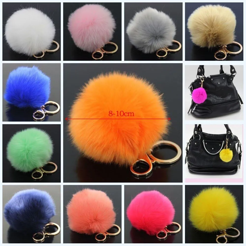 Novelty Keychain with Plush Cute Artificial Rabbit Fur Key Chain for Car Key Ring Bag Purse Charm (Yellow)
