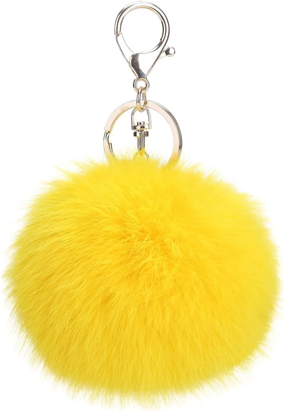 Novelty Keychain with Plush Cute Artificial Rabbit Fur Key Chain for Car Key Ring Bag Purse Charm (Yellow)
