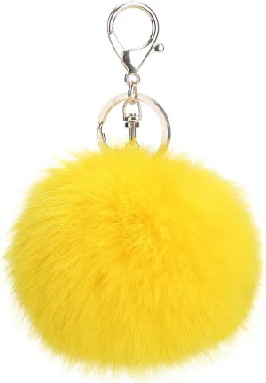 Novelty Keychain with Plush Cute Artificial Rabbit Fur Key Chain for Car Key Ring Bag Purse Charm (Yellow)