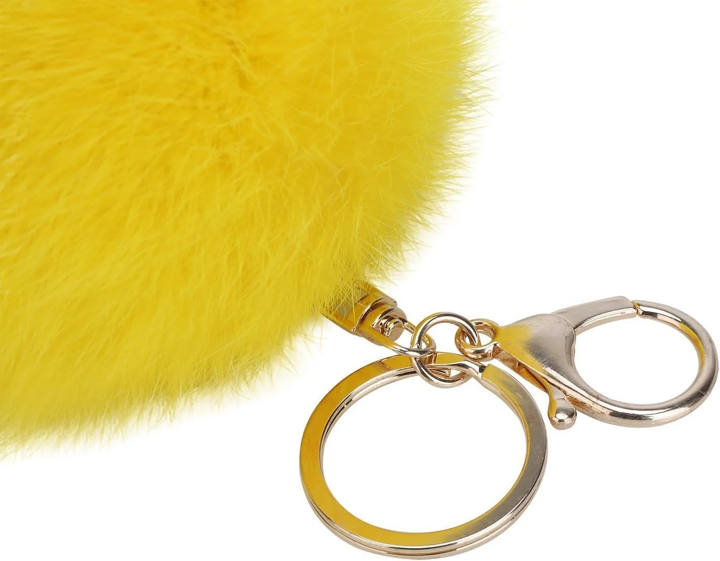 Novelty Keychain with Plush Cute Artificial Rabbit Fur Key Chain for Car Key Ring Bag Purse Charm (Yellow)